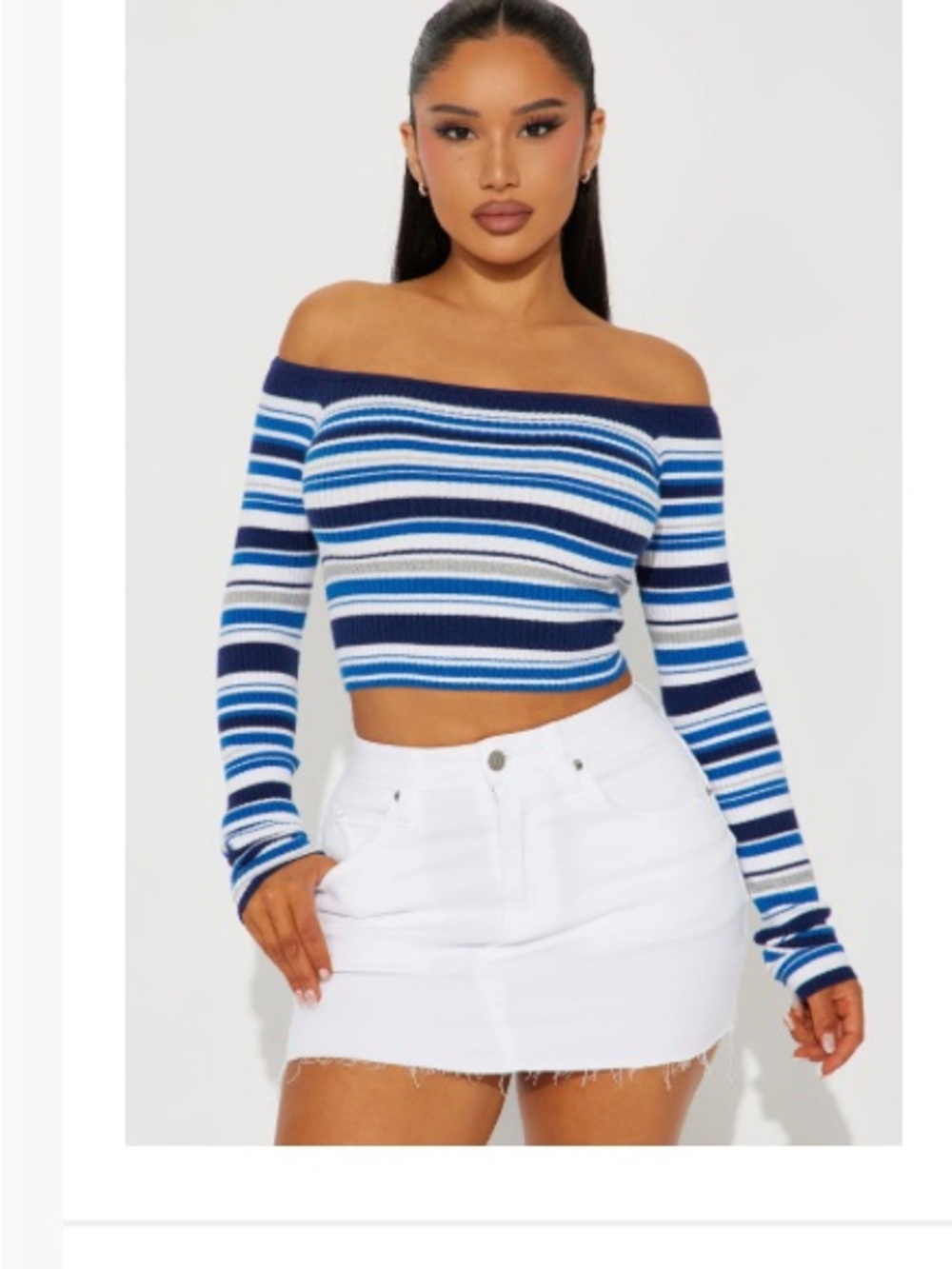 Fashion Nova Striped Crop Top - Blue and White